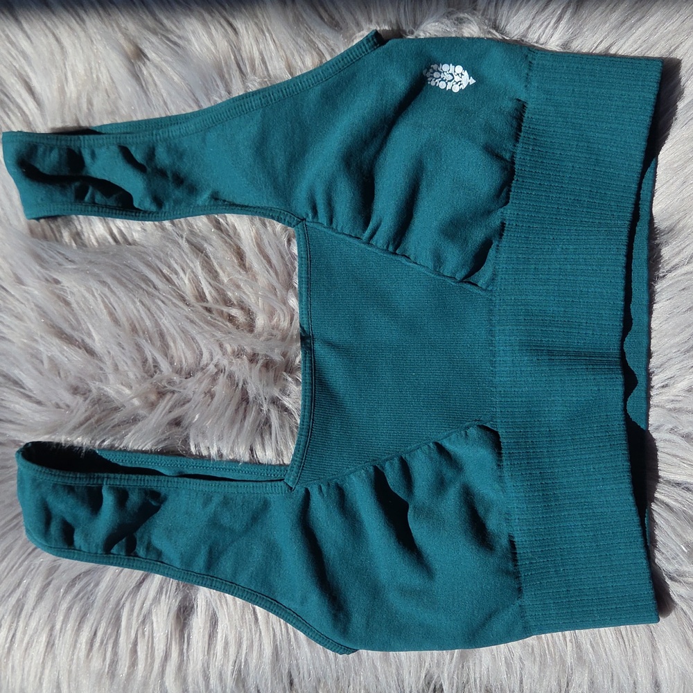 Nwot! Free People Movement Good Karma Square Neck Bra In Teal Green